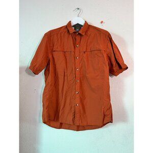 REI Mens Short Sleeve Button-Up Vented Shirt Large Orange Hiking Lightweight